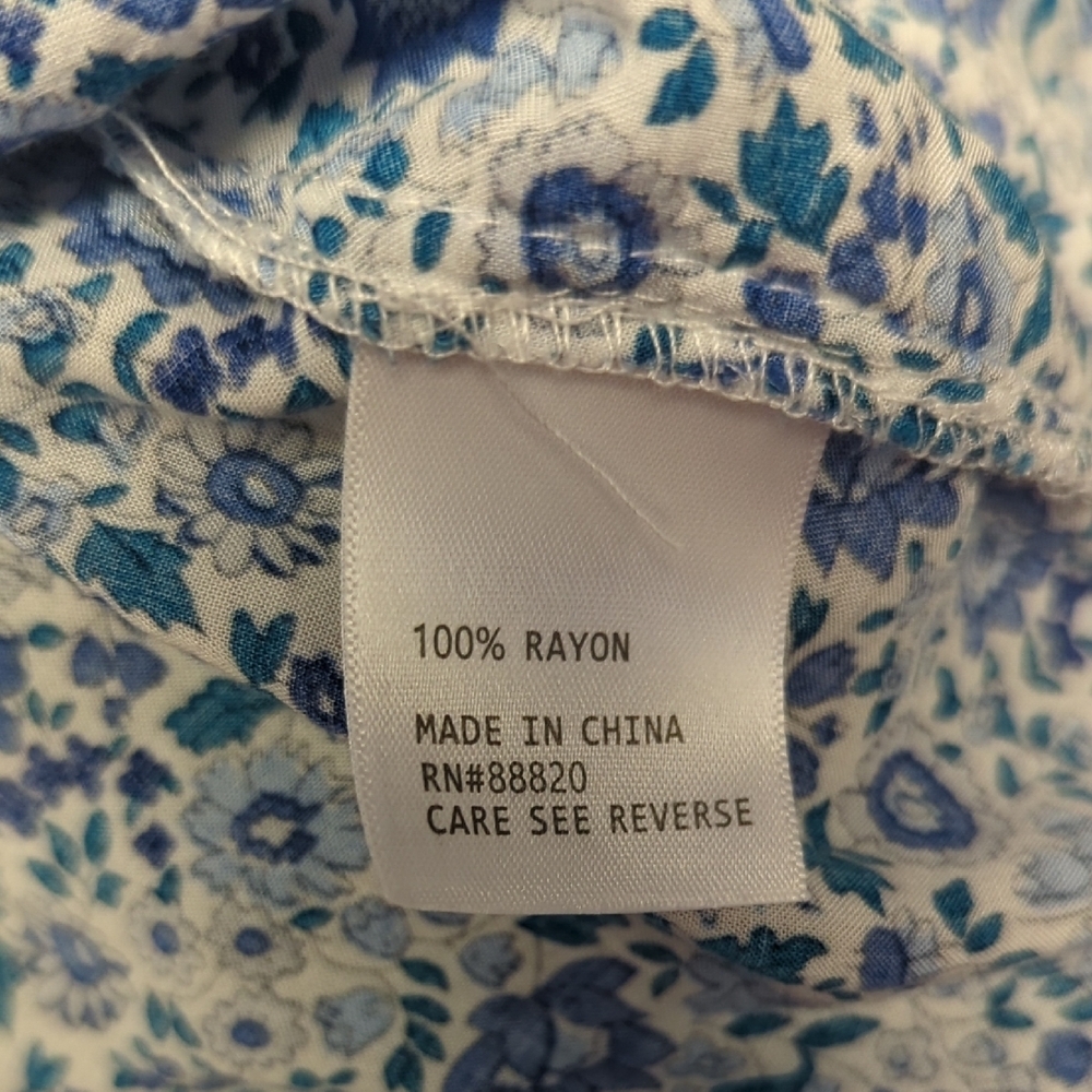 11141 JNY Floral Blouse Top Blue Size Medium preppy bohemian Business casual - Picture 7 of 8